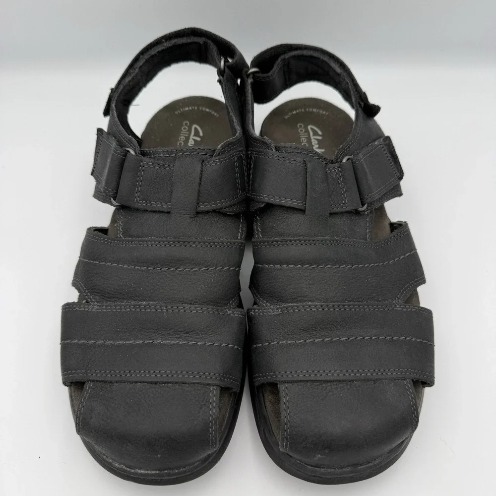 Clarks Collection Sandals Mens 10M Hapsford Cove Fisherman Black Leather Casual
